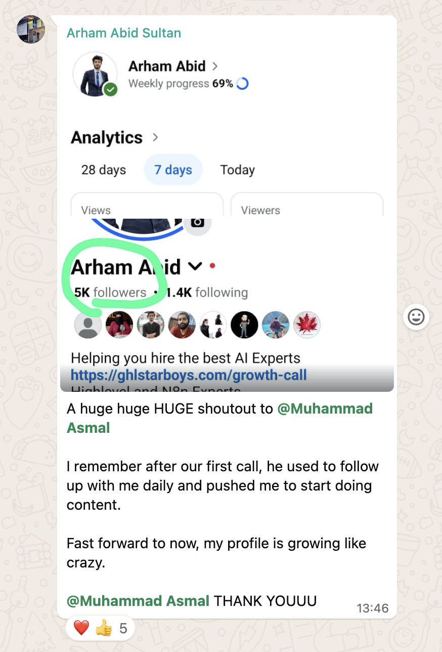 Arham testimonial about the AI Lead Builder framework